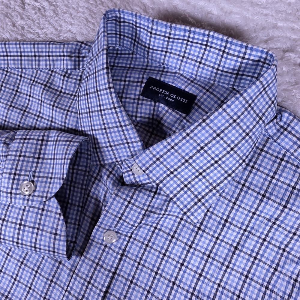 Proper Cloth Button Down Men Blue White Check L/S PCF2933-17
